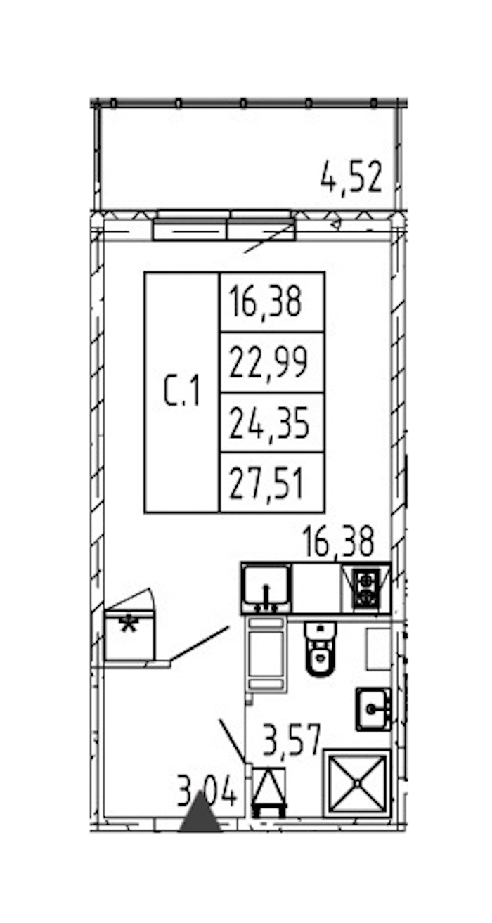 Квартира студия 22.99 м², 12/12 эт., ЖК «Полис ЛАВрики»